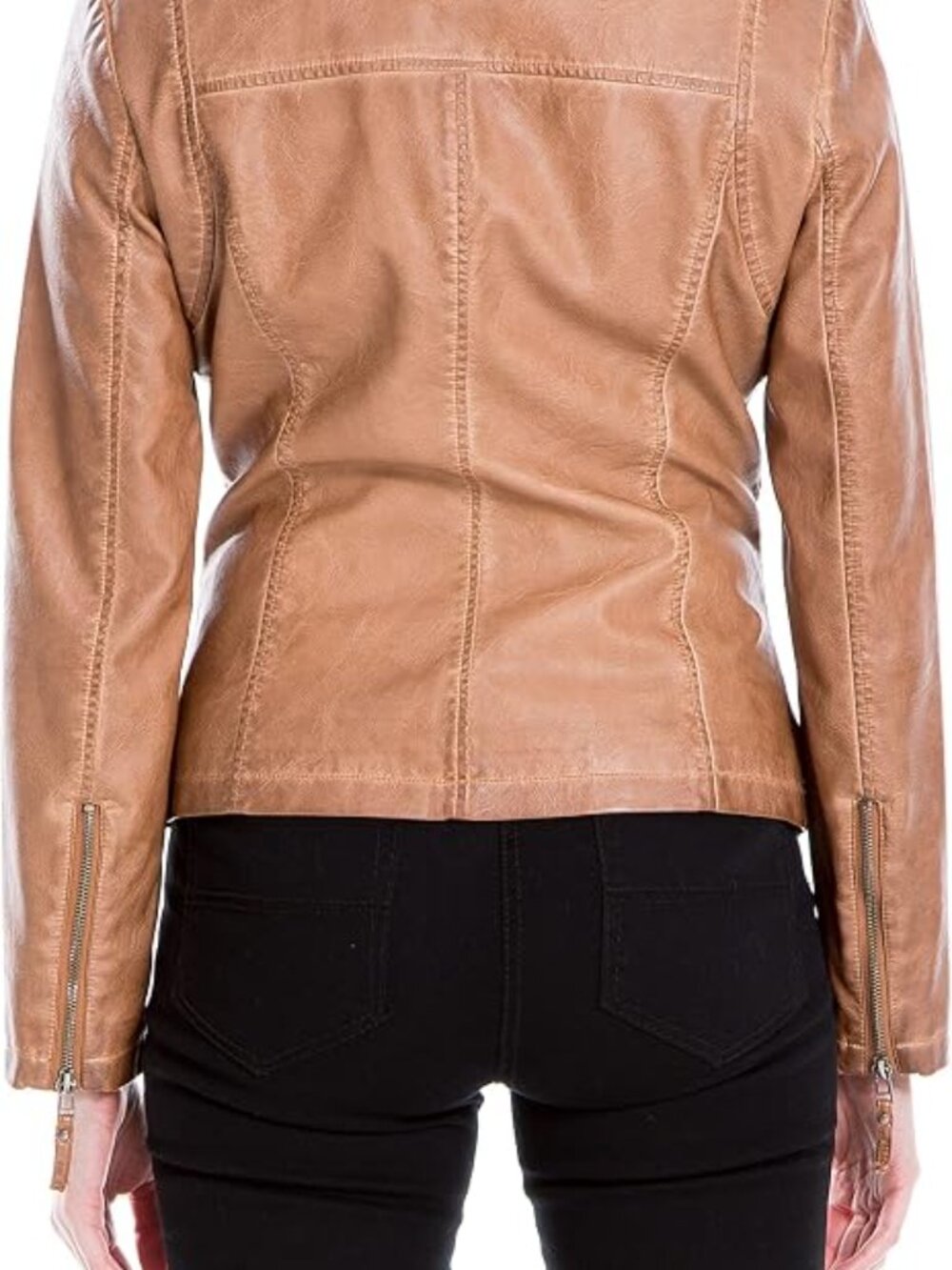 NWT Max Studio Large Women's Cognac Everyday Casual Faux Leather Moto Jacket - Picture 3 of 16